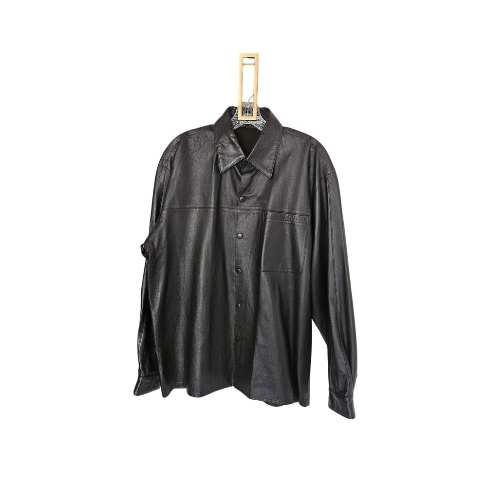 Claude Lamont Men's Dark Brown Leather Snap Button Shirt Size Medium
